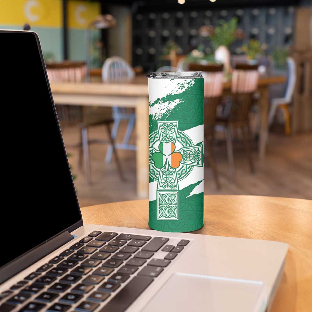 Ireland Celtic Cross Skinny Tumbler Irish Flag Shamrock - Wonder Print Shop