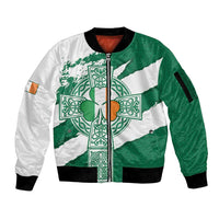 Ireland Celtic Cross Sleeve Zip Bomber Jacket Irish Flag Shamrock - Wonder Print Shop
