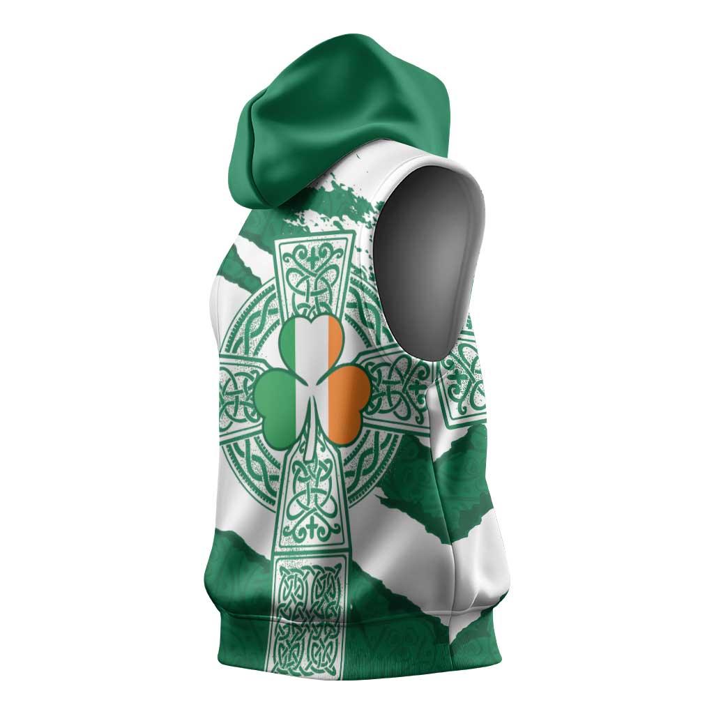 Ireland Celtic Cross Sleeveless Hoodie Irish Flag Shamrock - Wonder Print Shop
