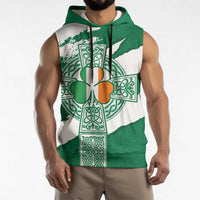 Ireland Celtic Cross Sleeveless Hoodie Irish Flag Shamrock - Wonder Print Shop