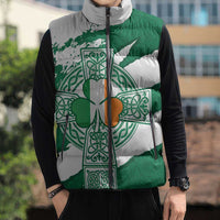 Ireland Celtic Cross Sleeveless Puffer Jacket Irish Flag Shamrock - Wonder Print Shop
