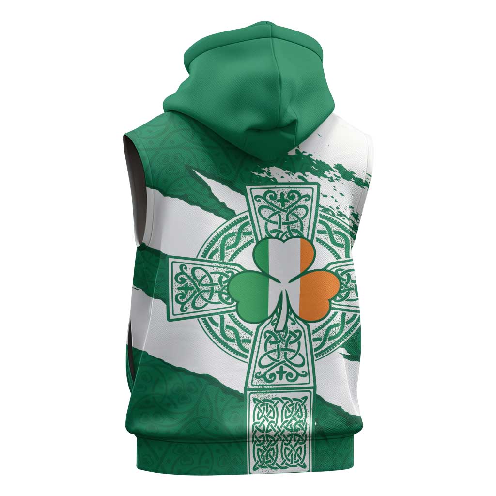 Ireland Celtic Cross Sleeveless Zip Hoodie Irish Flag Shamrock - Wonder Print Shop