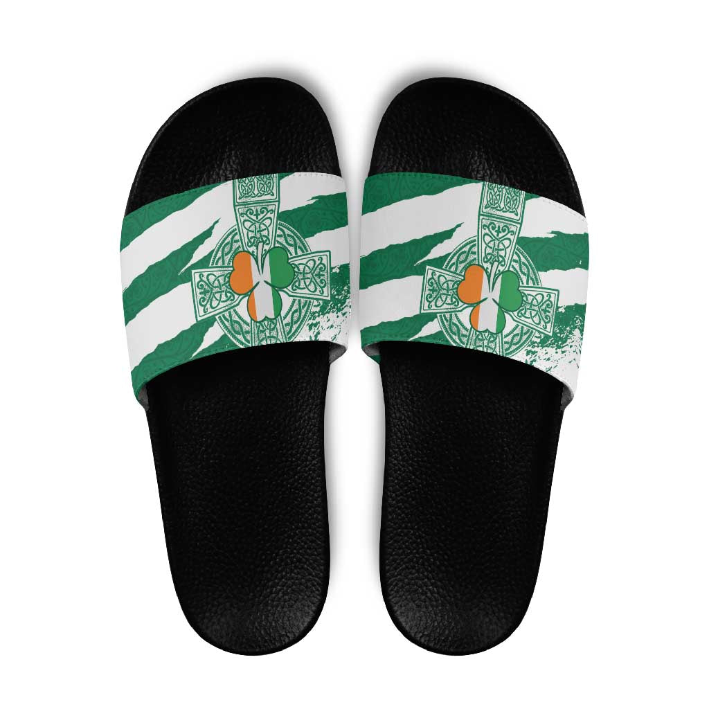 Ireland Celtic Cross Slide Sandals Irish Flag Shamrock - Wonder Print Shop