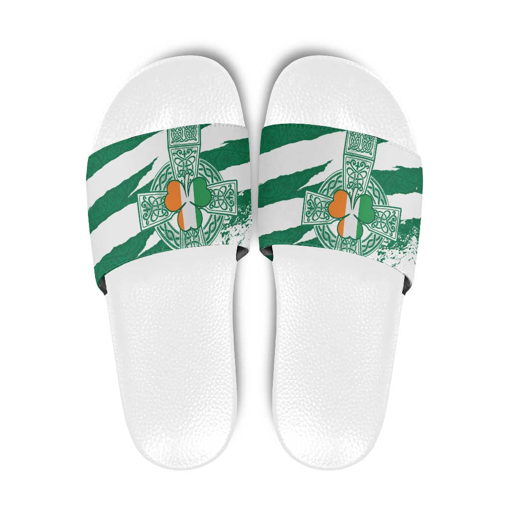 Ireland Celtic Cross Slide Sandals Irish Flag Shamrock - Wonder Print Shop