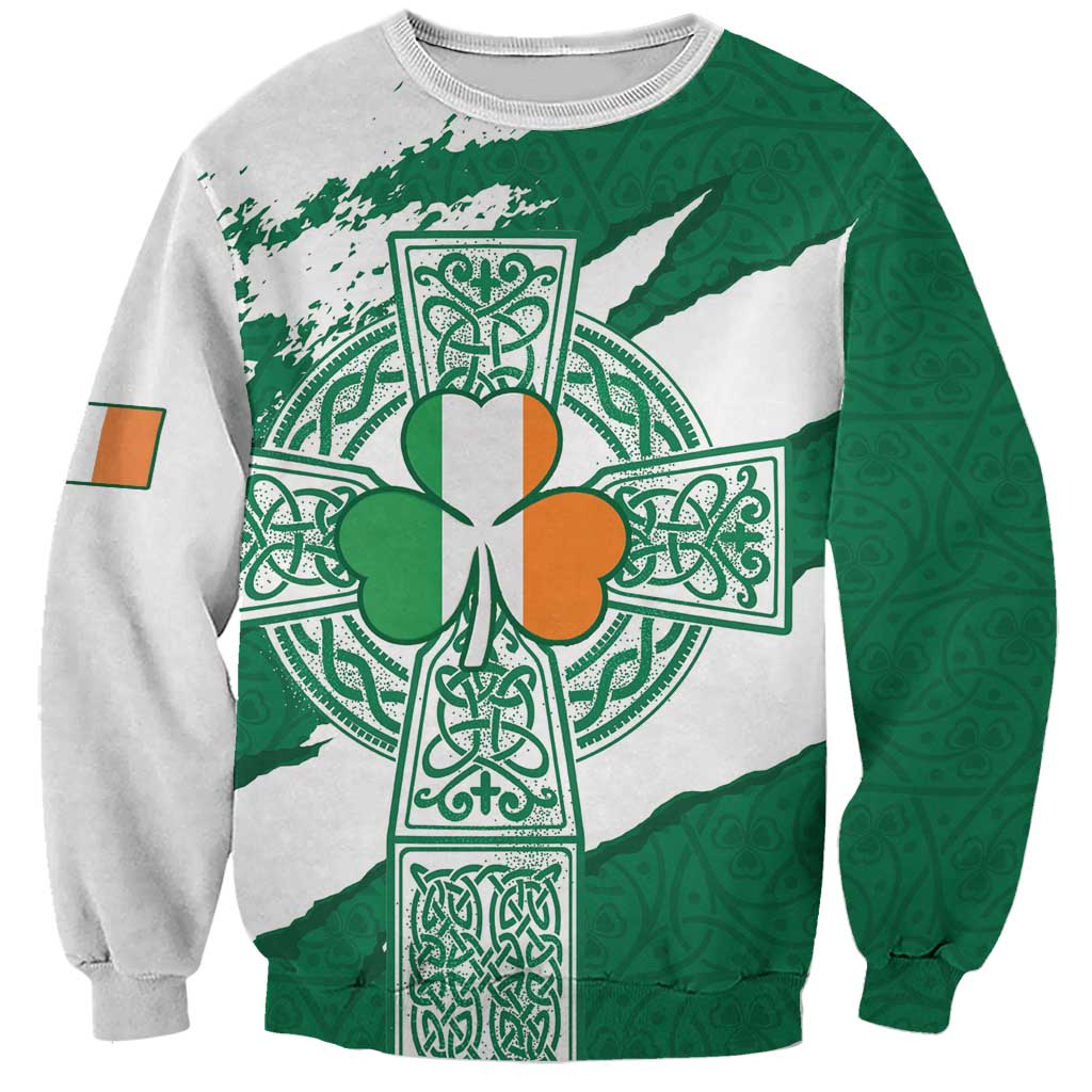 Ireland Celtic Cross Sweatshirt Irish Flag Shamrock - Wonder Print Shop