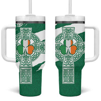 Ireland Celtic Cross Tumbler With Handle Irish Flag Shamrock - Wonder Print Shop
