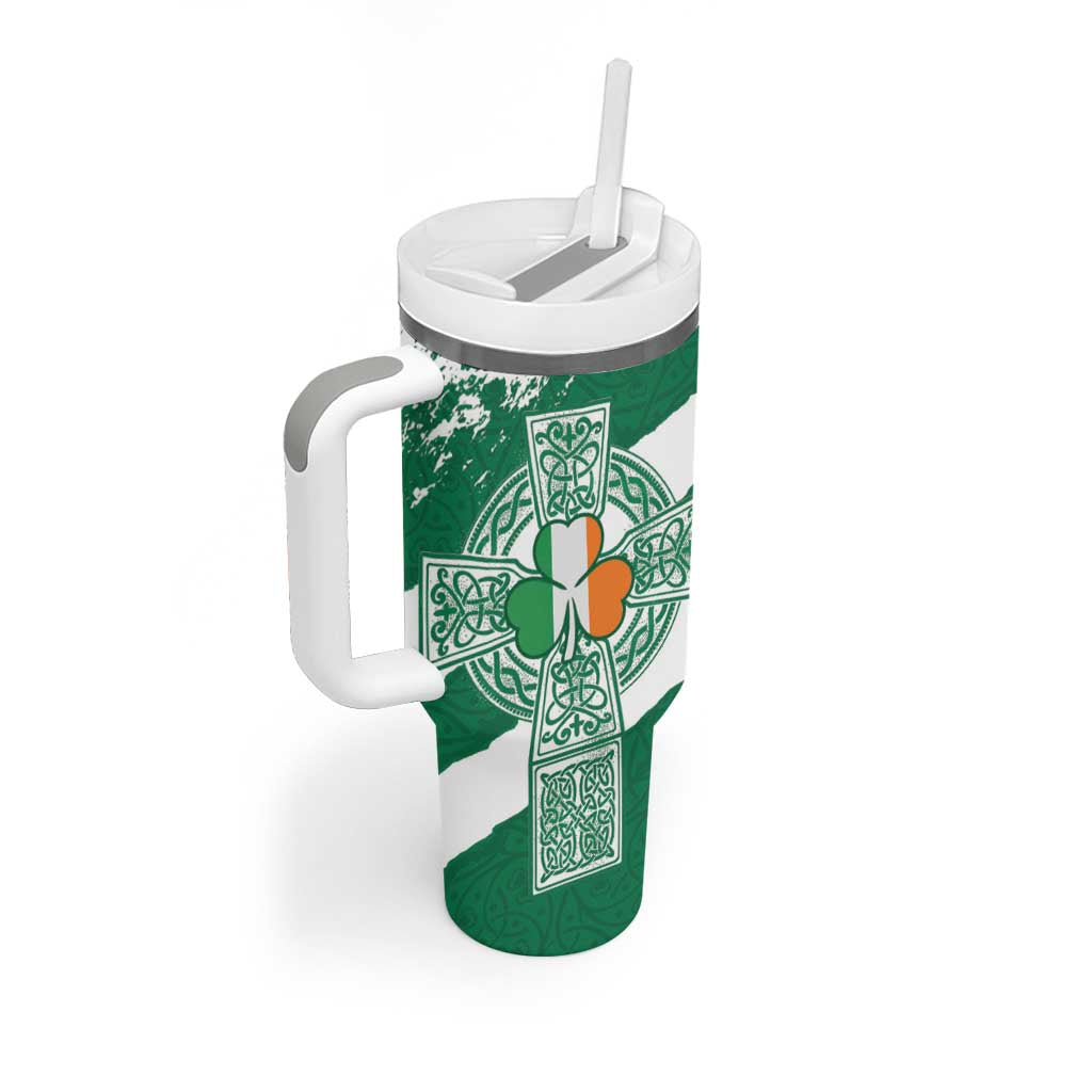 Ireland Celtic Cross Tumbler With Handle Irish Flag Shamrock - Wonder Print Shop