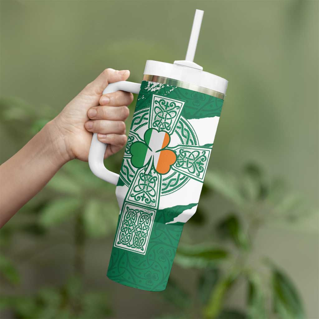 Ireland Celtic Cross Tumbler With Handle Irish Flag Shamrock - Wonder Print Shop