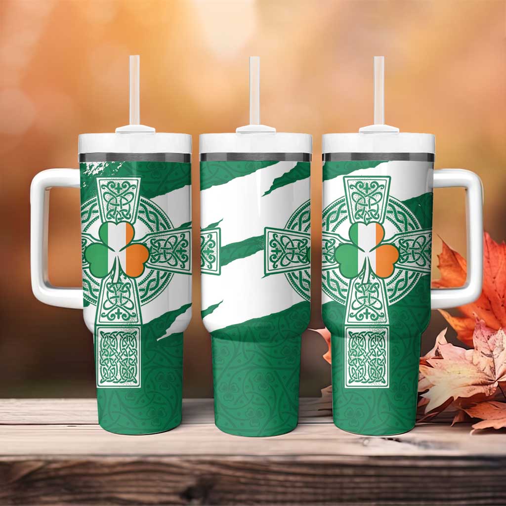 Ireland Celtic Cross Tumbler With Handle Irish Flag Shamrock - Wonder Print Shop
