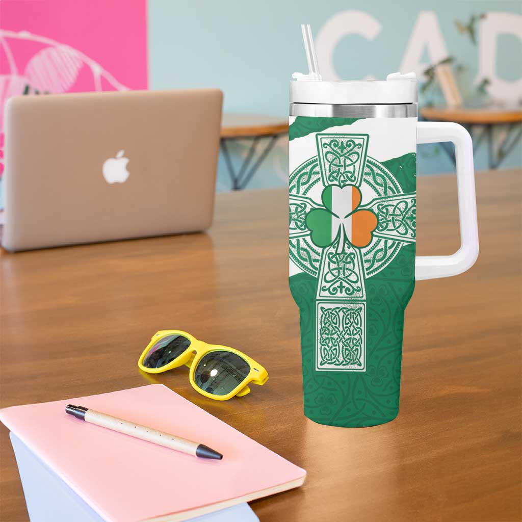Ireland Celtic Cross Tumbler With Handle Irish Flag Shamrock - Wonder Print Shop
