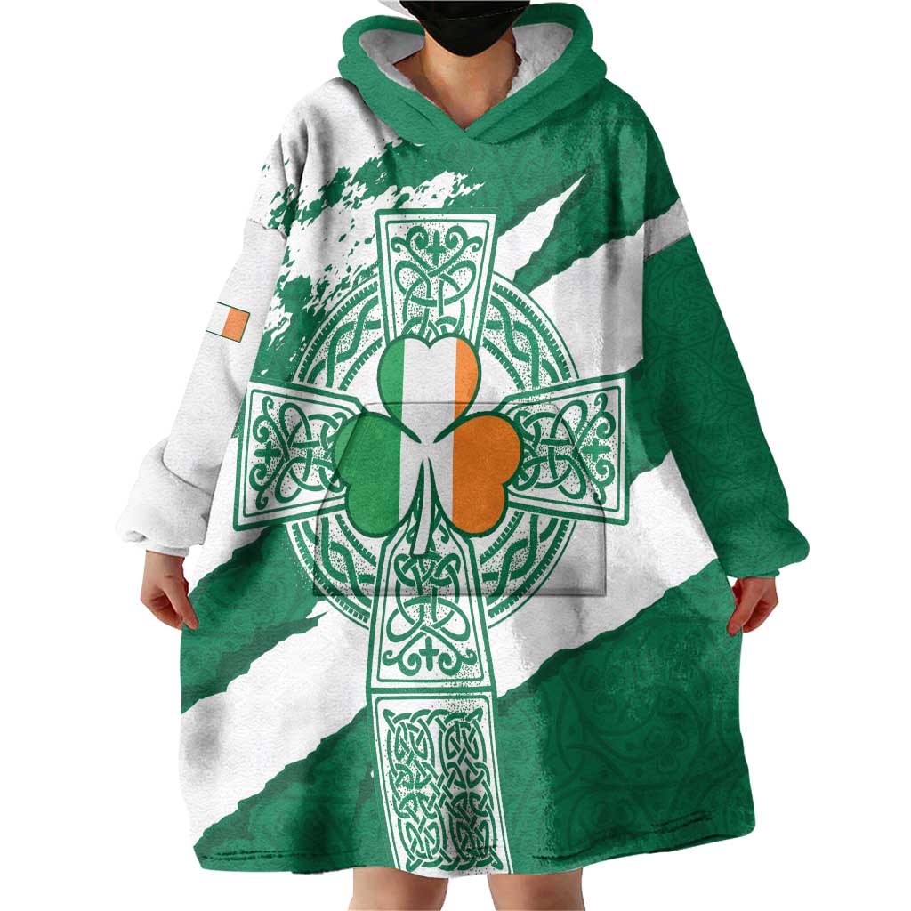 Ireland Celtic Cross Wearable Blanket Hoodie Irish Flag Shamrock - Wonder Print Shop