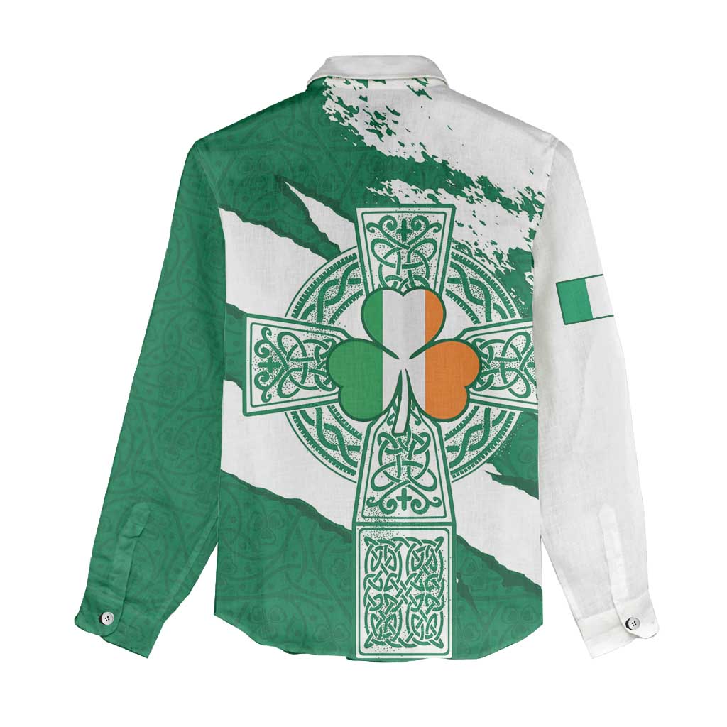 Ireland Celtic Cross Women Casual Shirt Irish Flag Shamrock - Wonder Print Shop