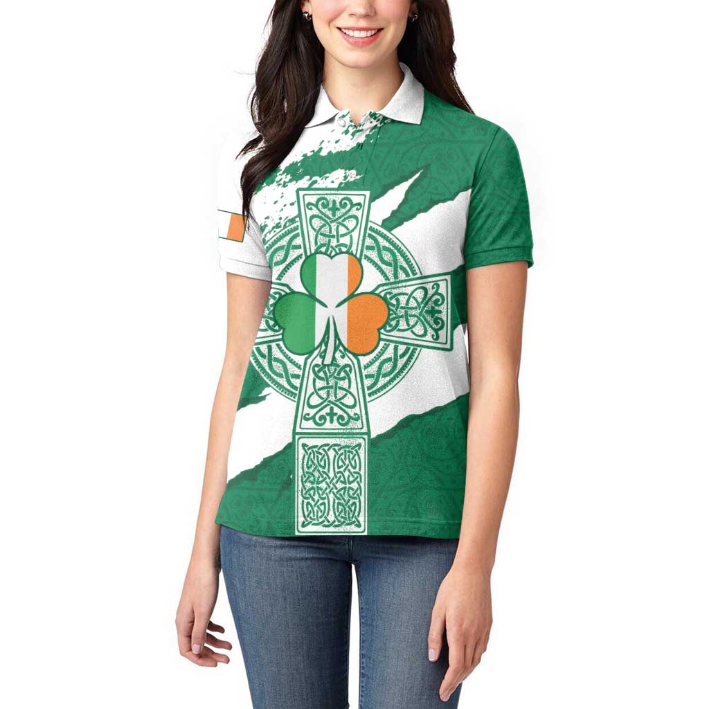 Ireland Celtic Cross Women Polo Shirt Irish Flag Shamrock - Wonder Print Shop