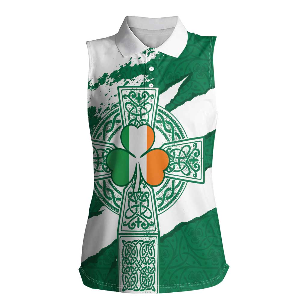 Ireland Celtic Cross Women Sleeveless Polo Shirt Irish Flag Shamrock - Wonder Print Shop
