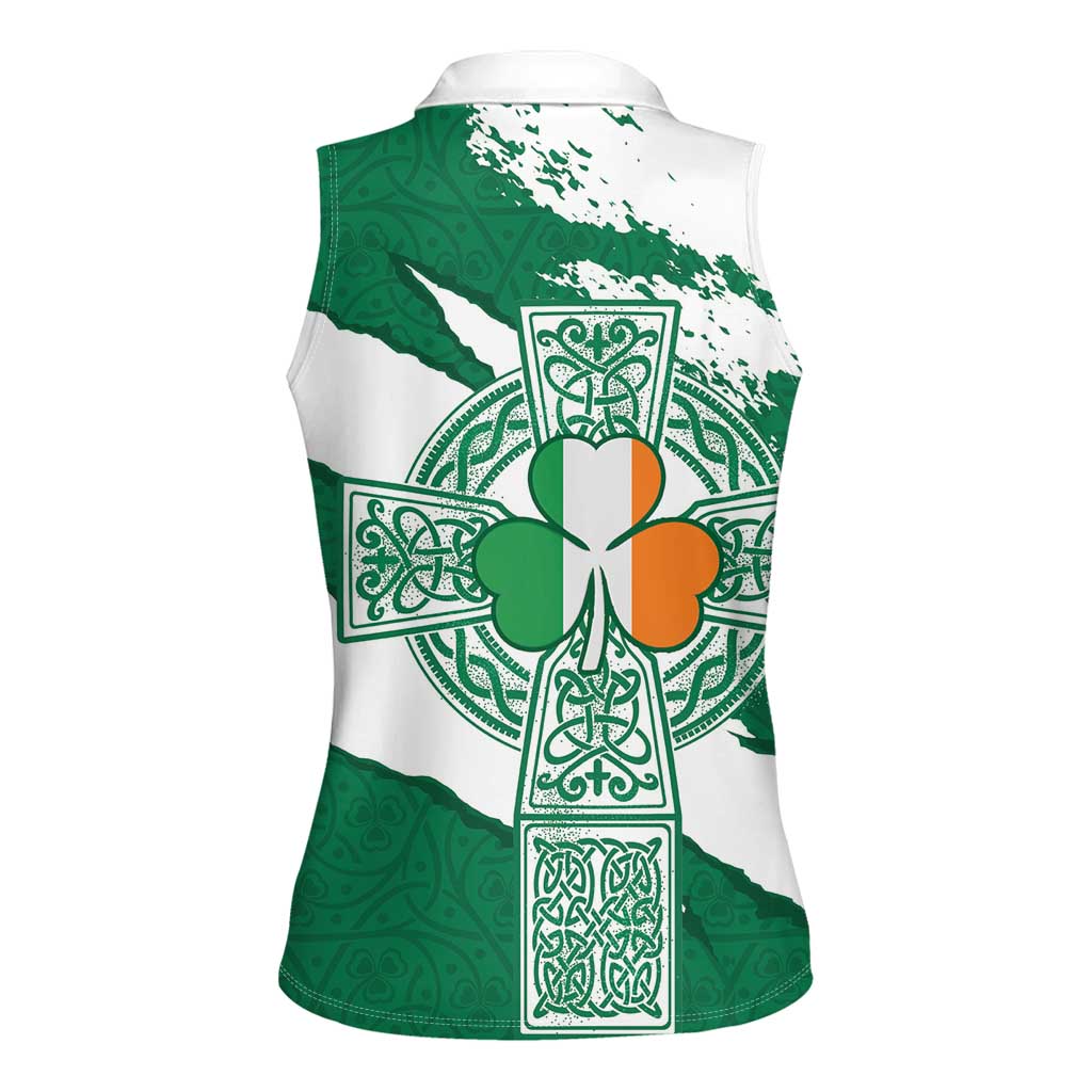 Ireland Celtic Cross Women Sleeveless Polo Shirt Irish Flag Shamrock - Wonder Print Shop