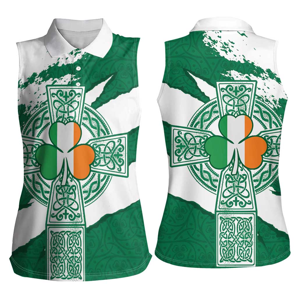 Ireland Celtic Cross Women Sleeveless Polo Shirt Irish Flag Shamrock - Wonder Print Shop