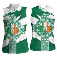 Ireland Celtic Cross Women Sleeveless Polo Shirt Irish Flag Shamrock - Wonder Print Shop
