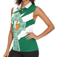 Ireland Celtic Cross Women Sleeveless Polo Shirt Irish Flag Shamrock - Wonder Print Shop