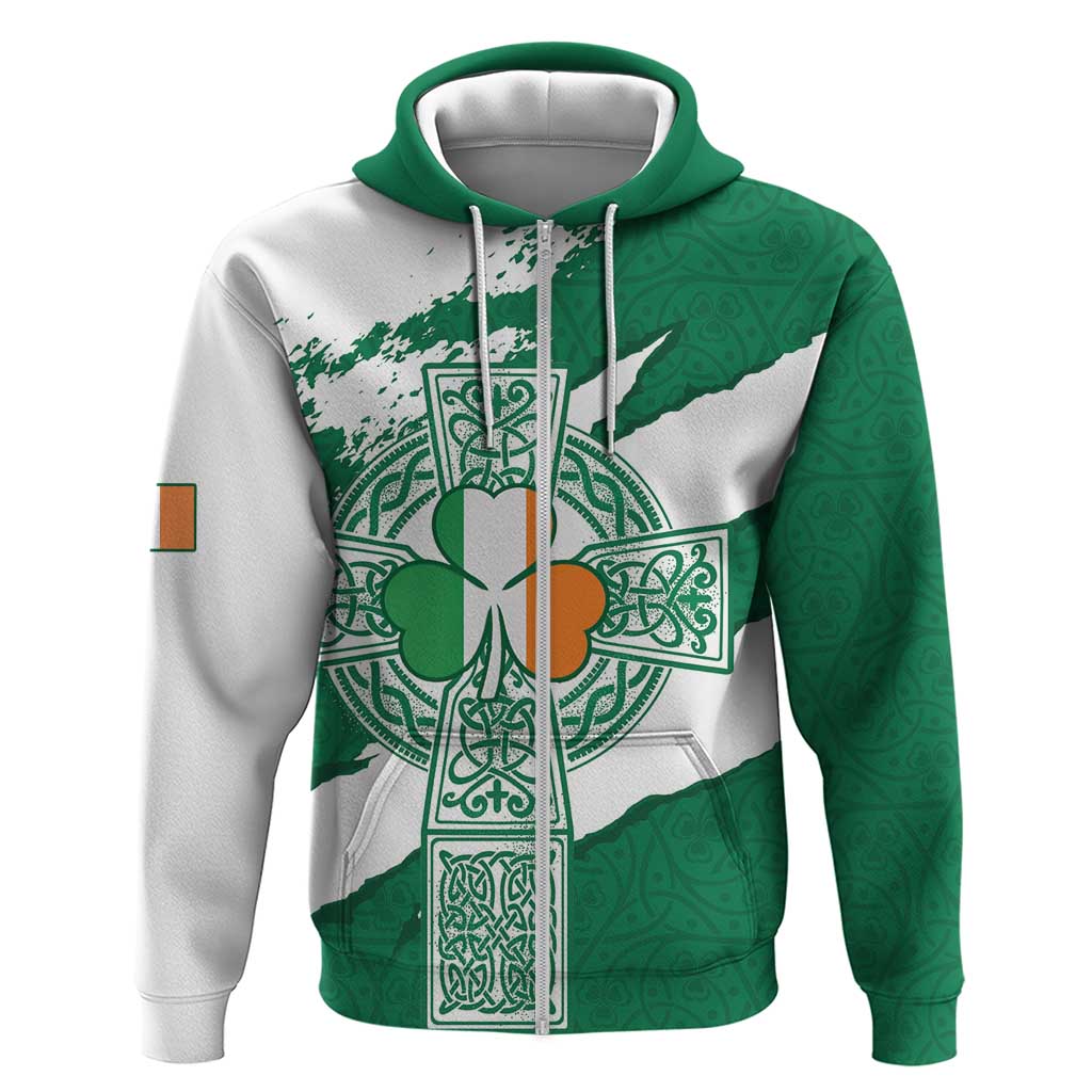 Ireland Celtic Cross Zip Hoodie Irish Flag Shamrock - Wonder Print Shop
