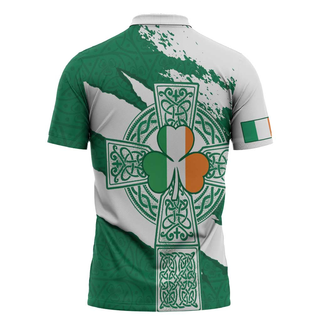 Ireland Celtic Cross Zipper Polo Shirt Irish Flag Shamrock - Wonder Print Shop