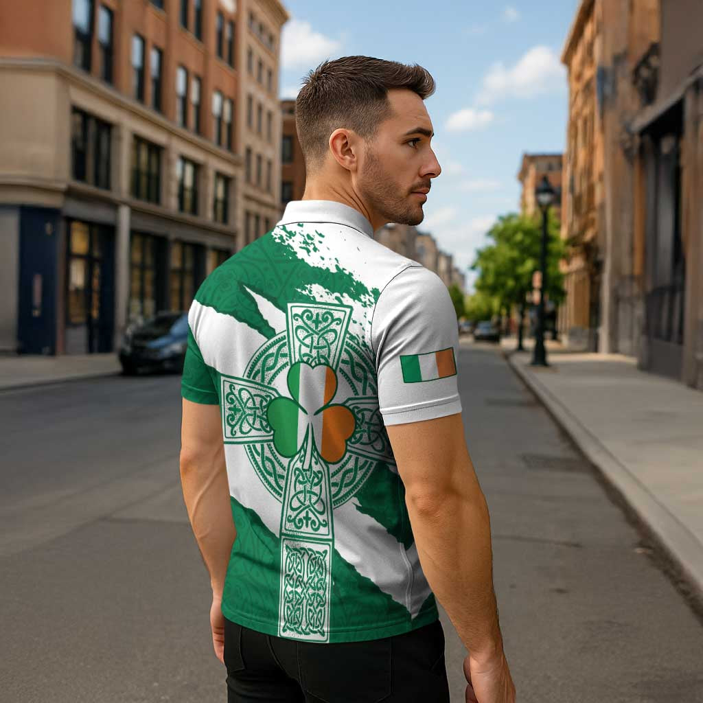 Ireland Celtic Cross Zipper Polo Shirt Irish Flag Shamrock - Wonder Print Shop
