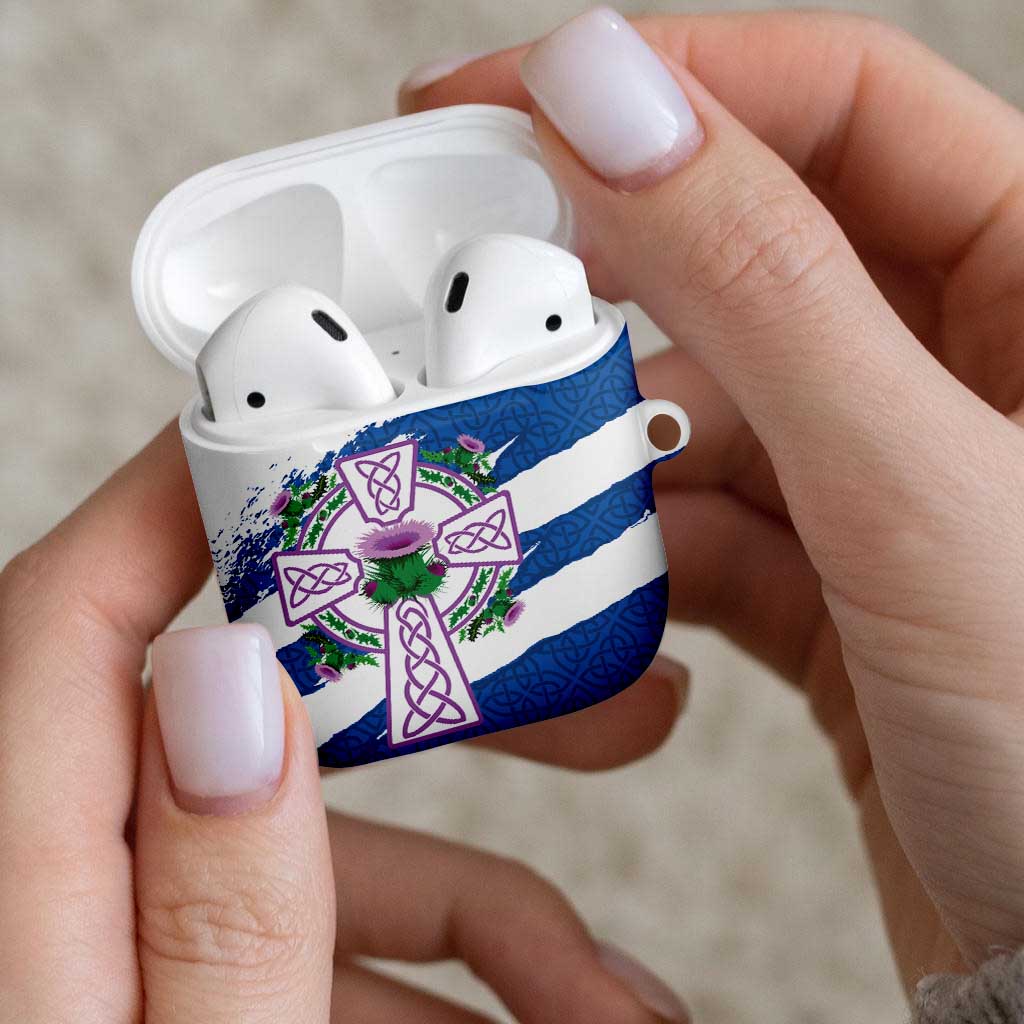 Scotland Celtic Cross AirPods Case Thistle Flowers - Wonder Print Shop