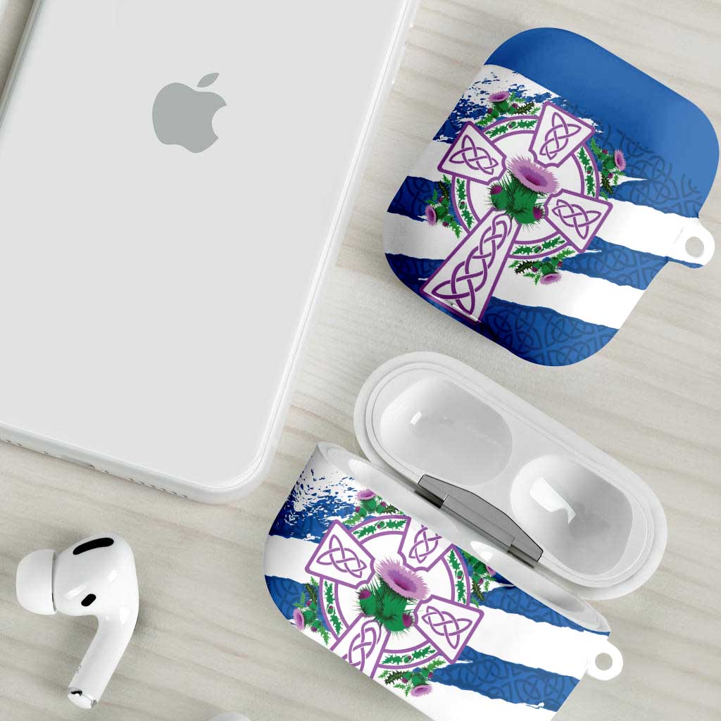 Scotland Celtic Cross AirPods Case Thistle Flowers - Wonder Print Shop