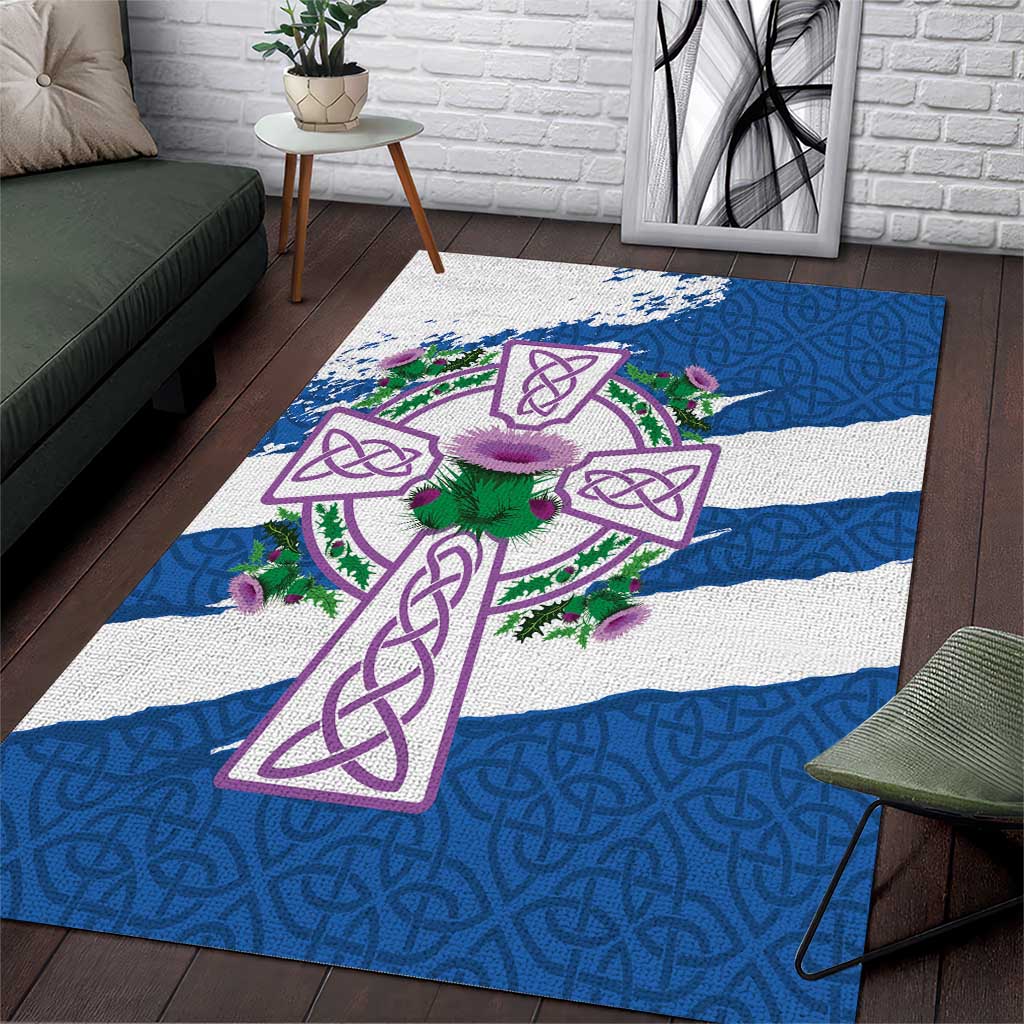 Scotland Celtic Cross Area Rug Thistle Flowers - Wonder Print Shop