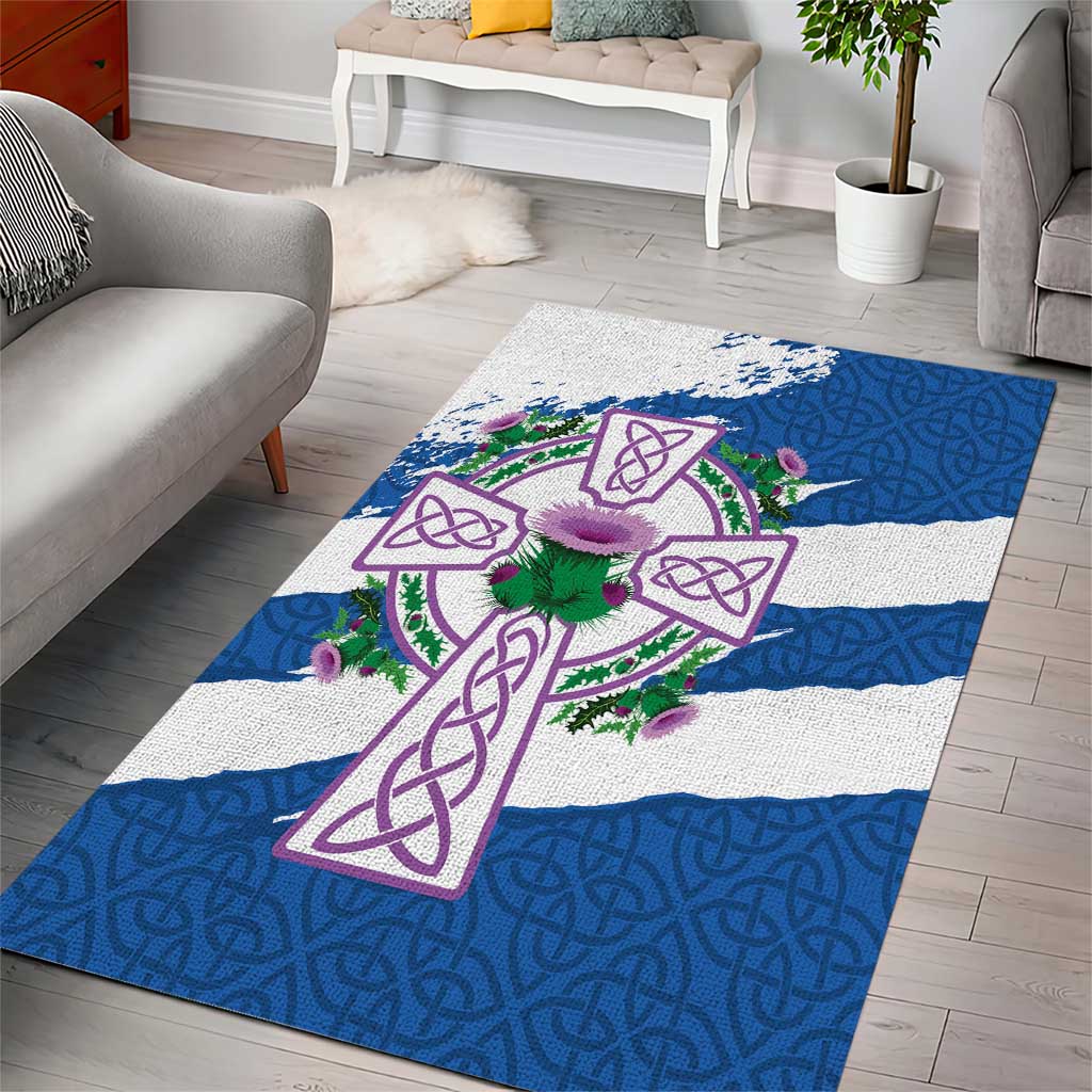 Scotland Celtic Cross Area Rug Thistle Flowers - Wonder Print Shop