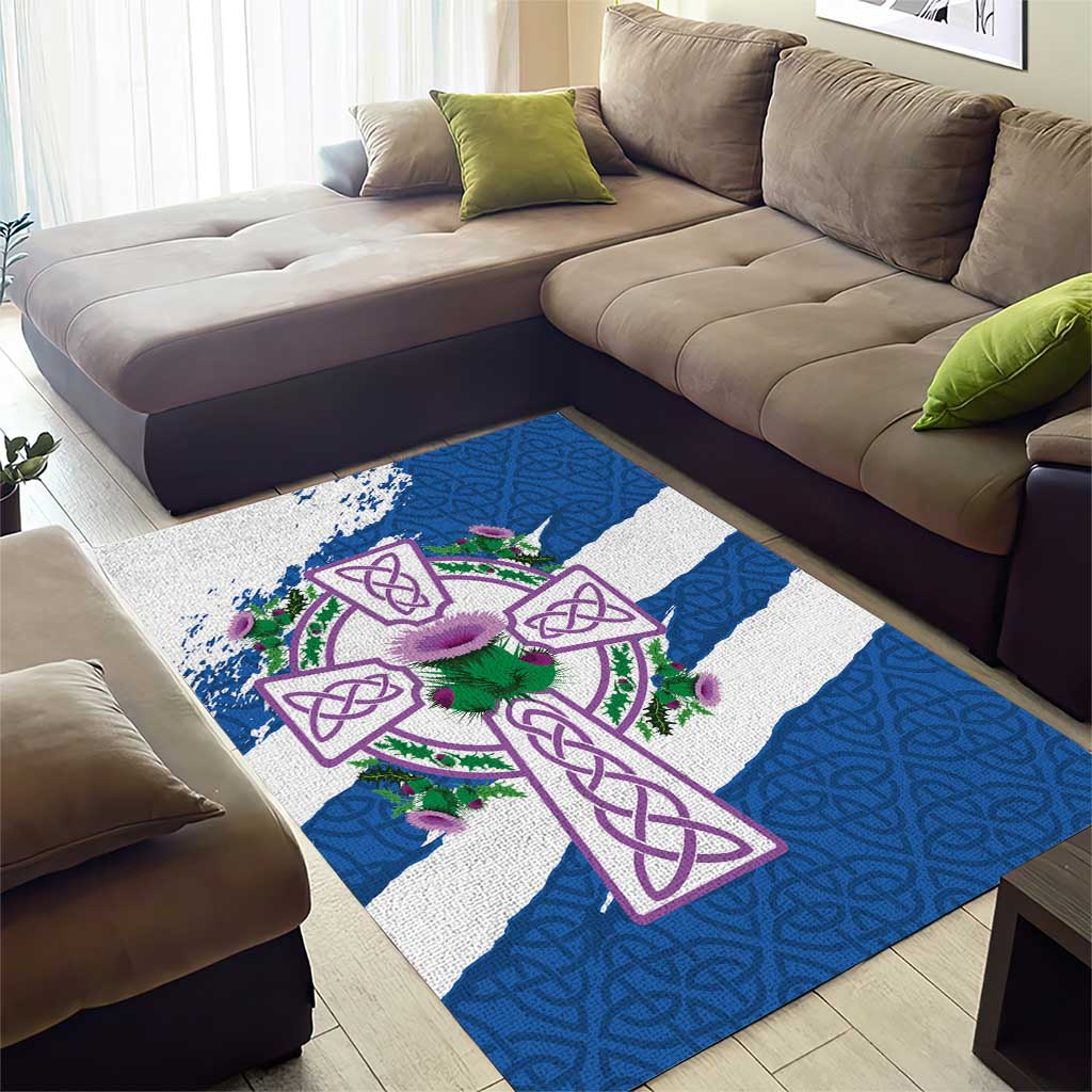 Scotland Celtic Cross Area Rug Thistle Flowers - Wonder Print Shop