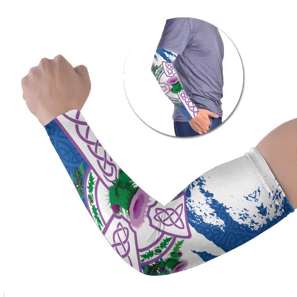 Scotland Celtic Cross Arm Sleeves Thistle Flowers - Wonder Print Shop