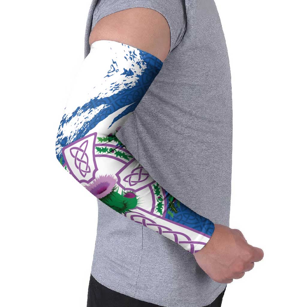 Scotland Celtic Cross Arm Sleeves Thistle Flowers - Wonder Print Shop