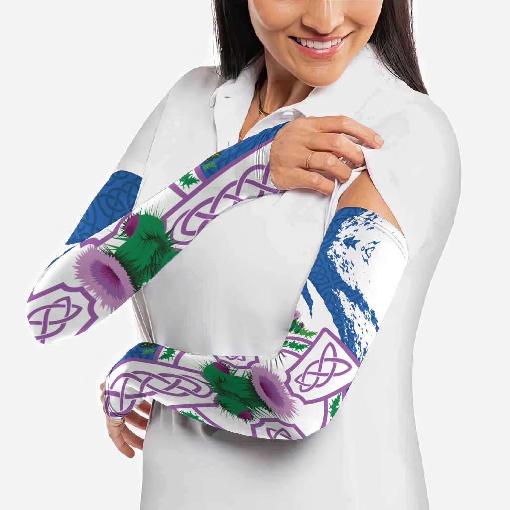 Scotland Celtic Cross Arm Sleeves Thistle Flowers - Wonder Print Shop