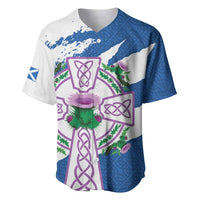 Scotland Celtic Cross Baseball Jersey Thistle Flowers - Wonder Print Shop