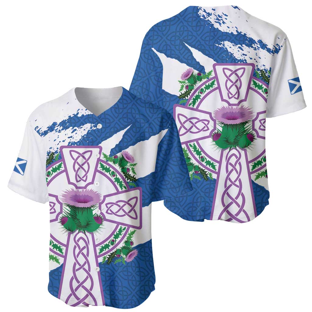 Scotland Celtic Cross Baseball Jersey Thistle Flowers - Wonder Print Shop