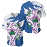 Scotland Celtic Cross Baseball Jersey Thistle Flowers - Wonder Print Shop