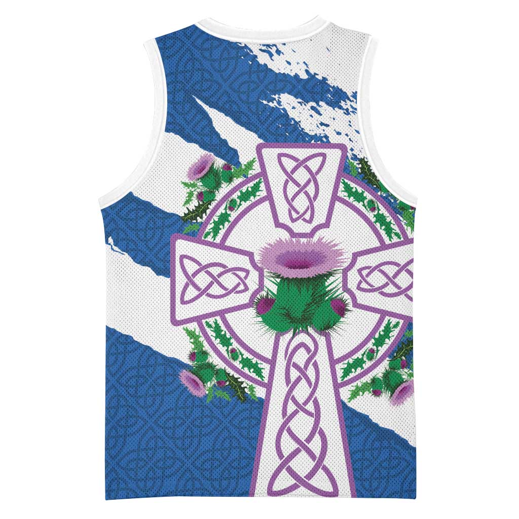Scotland Celtic Cross Basketball Jersey Thistle Flowers - Wonder Print Shop