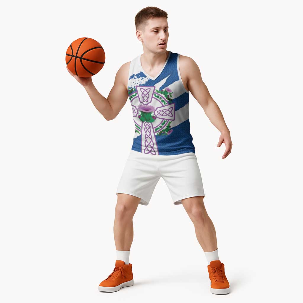 Scotland Celtic Cross Basketball Jersey Thistle Flowers - Wonder Print Shop