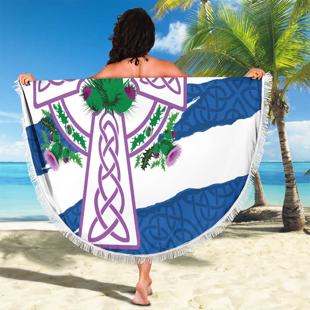 Scotland Celtic Cross Beach Blanket Thistle Flowers - Wonder Print Shop