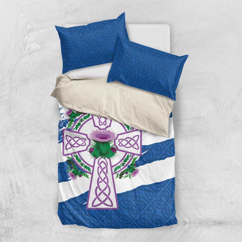 Scotland Celtic Cross Bedding Set Thistle Flowers - Wonder Print Shop