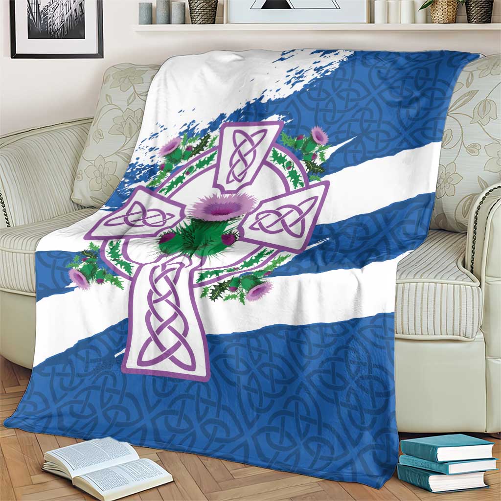 Scotland Celtic Cross Blanket Thistle Flowers - Wonder Print Shop