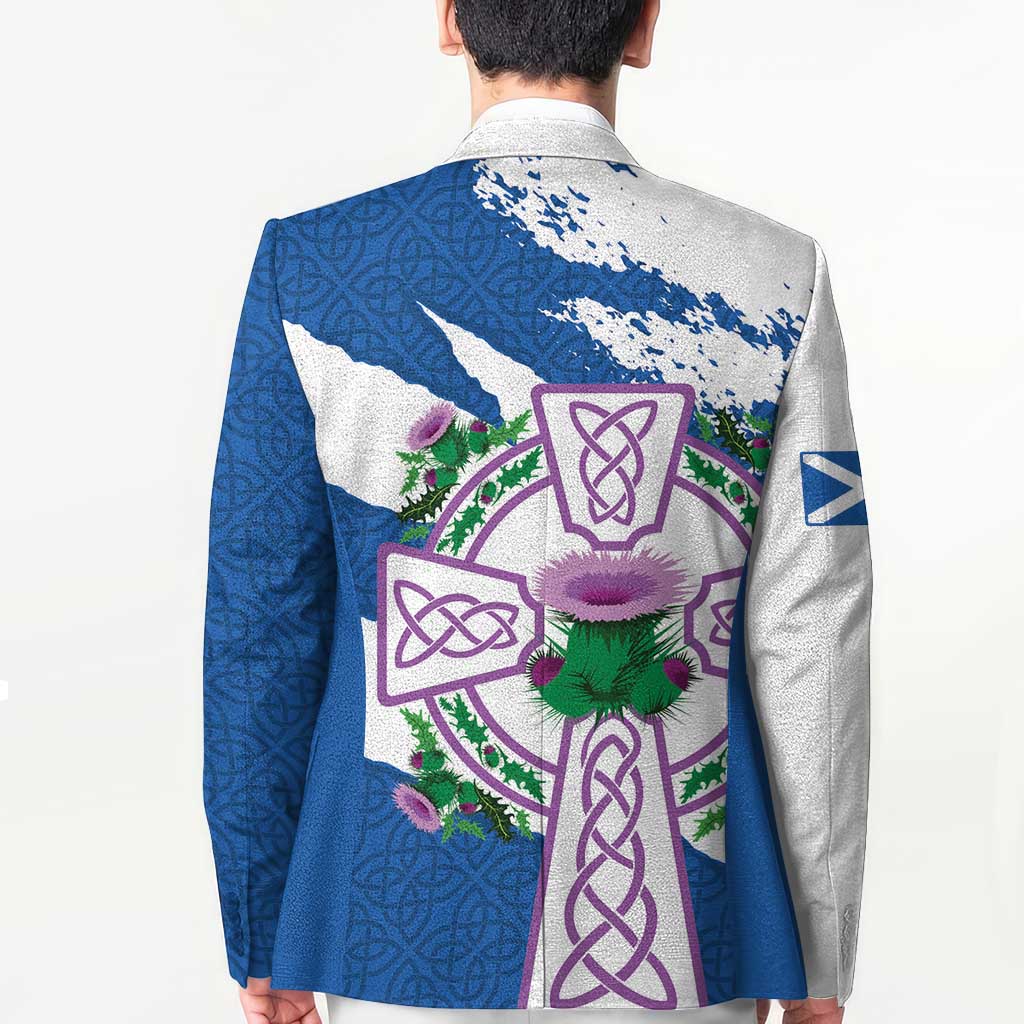 Scotland Celtic Cross Blazer Thistle Flowers - Wonder Print Shop