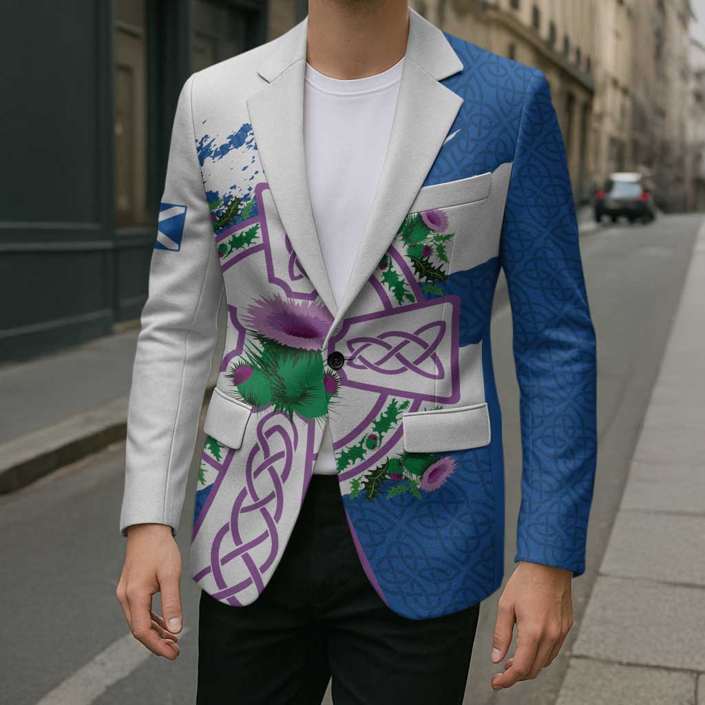 Scotland Celtic Cross Blazer Thistle Flowers - Wonder Print Shop