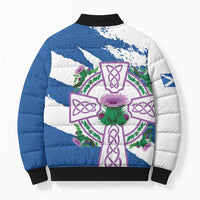 Scotland Celtic Cross Bomber Puffer Jacket Thistle Flowers - Wonder Print Shop