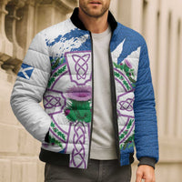 Scotland Celtic Cross Bomber Puffer Jacket Thistle Flowers - Wonder Print Shop