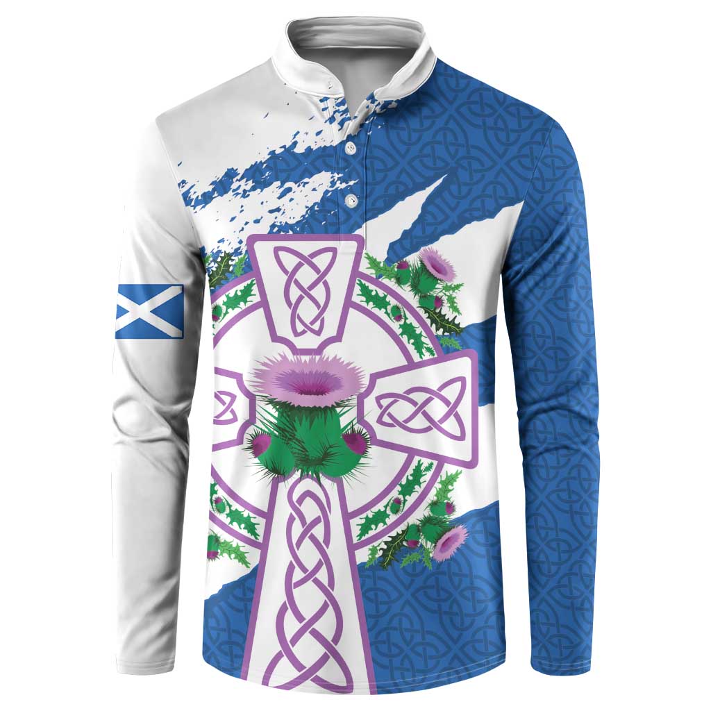 Scotland Celtic Cross Button Sweatshirt Thistle Flowers - Wonder Print Shop