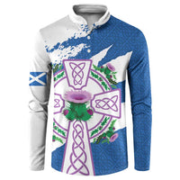 Scotland Celtic Cross Button Sweatshirt Thistle Flowers - Wonder Print Shop