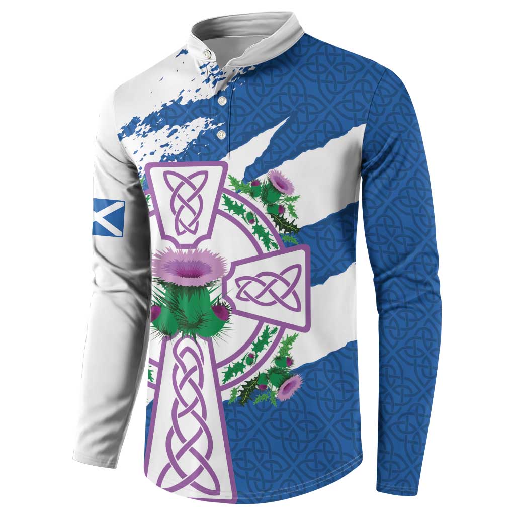 Scotland Celtic Cross Button Sweatshirt Thistle Flowers - Wonder Print Shop