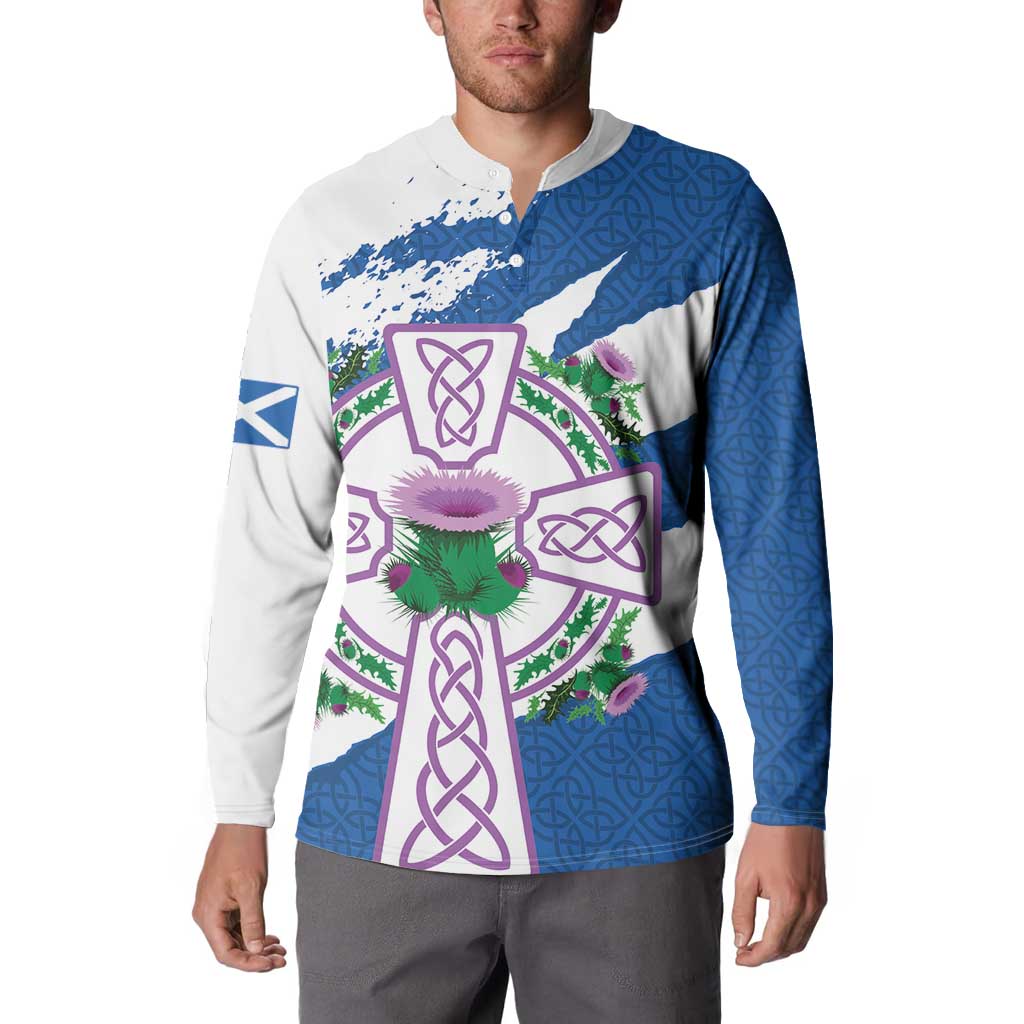 Scotland Celtic Cross Button Sweatshirt Thistle Flowers - Wonder Print Shop