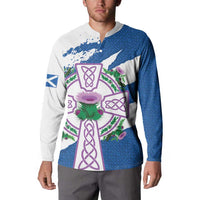 Scotland Celtic Cross Button Sweatshirt Thistle Flowers - Wonder Print Shop